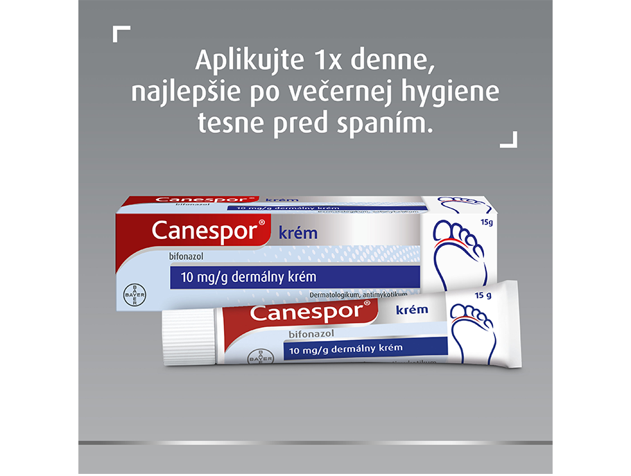 Canespor krém aplikujte 1x denne
